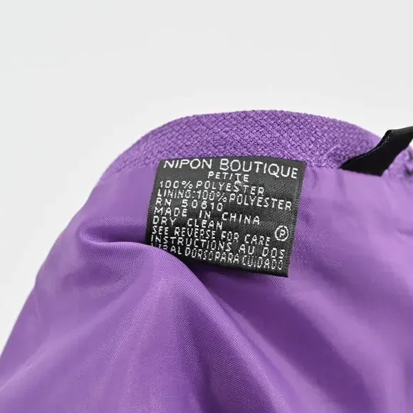 Vtg NIPON BOUTIQUE Skirt‎ Suit Set Sz 2P Purple Floral Embroidered Art Statement - Picture 14 of 16